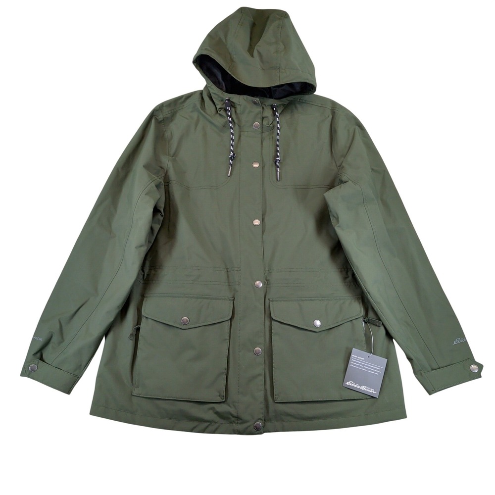 Eddie Bauer Riley Jacket Womens XL Olive Green WeatherEdge Waterproof Rain Parka
